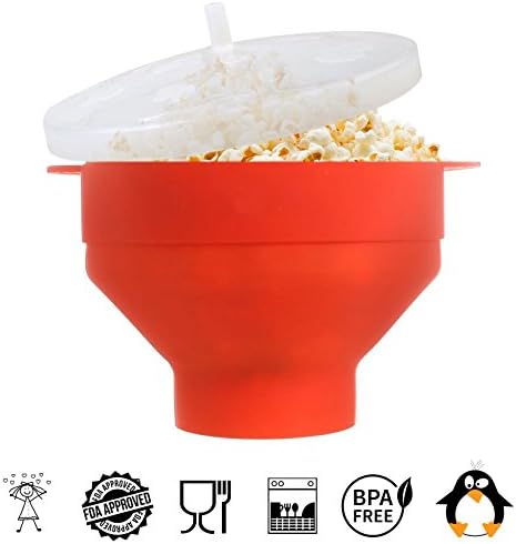 Crazy Popper – Collapsible Silicone Microwave Popcorn Maker With Lid - Hot Air Popcorn Popper Bowl With Handles For Home - Healthy Snack - No Oil Required - 100% Platinum Silicone - Dishwasher Safe