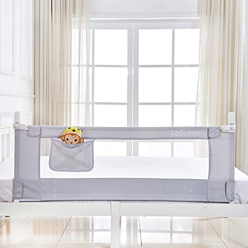 KOOLDOO 59 inch Bed Rails for Toddlers Baby Bed Rail Guard Extra Long Safety Bedrail with Storage Pocket for Kids Twin, Double, Queen & King Size (Gray)