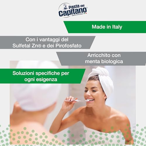 Pasta del Capitano, Organic Anti-artartar Toothpaste, Gives Freshness and Refreshes Breath, Ideal for Smokers, Helps Prevent Plaque, 100% Made in Italy, 100 ml Tube