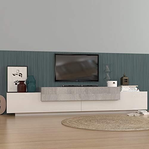 Nouvomeuble Meuble Tv Moderne Blanc Laqué Et Couleur Bois