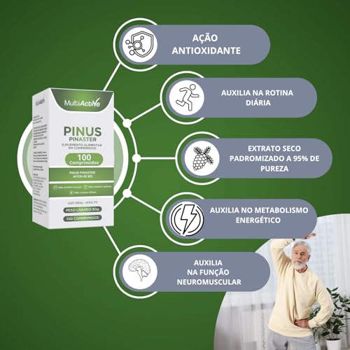 Pinus Pinaster Aiton 50mg 100 Comprimidos Multiactive Extrato Seco Casca Pinheiro Marítimo OPC Antioxidante Circulação Sanguínea Melasma Saúde Vascular Anti-Aging Natural Procianidinas