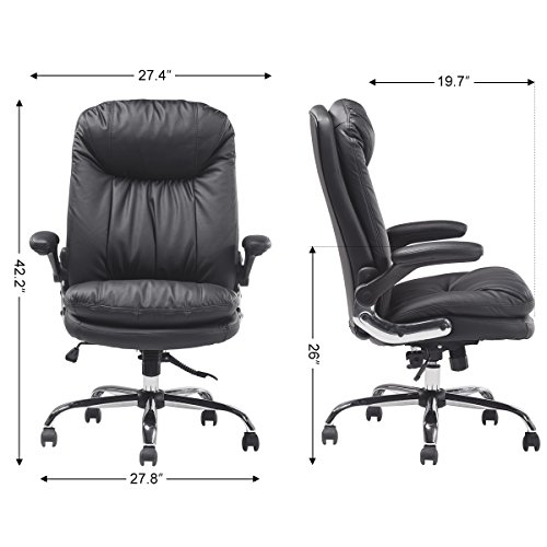 YAMASORO Ergonomic High-Back Black Executive PU Leather Office Chair with Flip-Up Arms, Swivel, Big and Tall BLACK