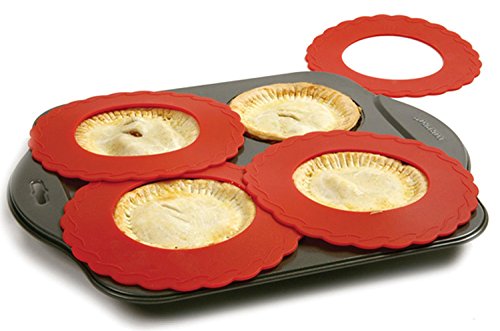 Set of 4 Mini Silicone Crust Shields - Protect Edge of 5" & 6" Pies From Burning, Mini Pie Pan Shields.