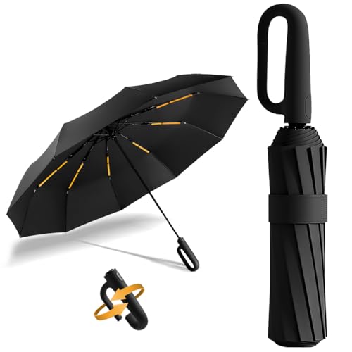 MXHIGO Paraguas Plegable Automático con Hebilla de Anillo, Paraguas de Bolsillo Reforzado, Sombrilla Grande Resistente al Viento, Con 20 Varillas Reflectantes y Protección UV, Para Hombres y Mujeres