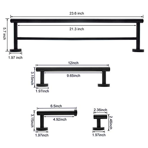 Gexmil Stainless Steel Bathroom Hardware Set Matte Black 4 Pieces Bathroom Hardware Accessories Sets Wall Mounted Double Towel Bar Towel Holder Hook Toilet Paper Holder Mounting Tools Included - Thumbnail 4