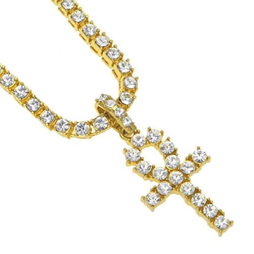 Fashionable Necklaces,RTYou Hip Hop Men Women Jewelry Bling Rhinestone Crystal Key Cross Pendant Necklace (A)