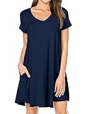 Leadingstar Womens Short Sleeve V-neck Swing Pocket T-shirt Casual Loose Dress (S, Royal blue)