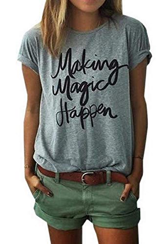 ZAWAPEMIA Womens Letter Printed Pullover Casual Tees T-Shirt (XX-Large, Gray)