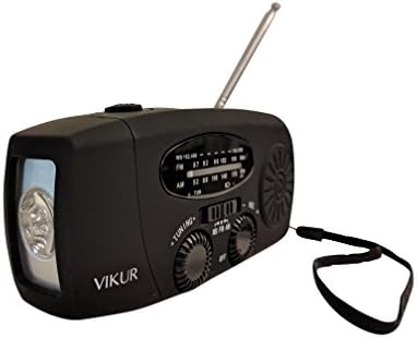 VIKUR Solar Hand Crank Emergency Radio and LED Flashlight Ideal for Emergencies and Outdoor Activities. Rechargeable Batteries, Weather Radio & LED Light