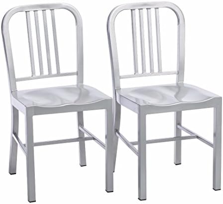 ModHaus Set of 2 Silver Metal Chairs with Back in Glossy Powder Coated Finish Steel Dining Indoor Includes ModHaus Living (TM) Pen