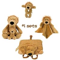 FRANKIEZHOU Stuffed Lion Animal Plush Toys 14",Soft Ring Rattle,Baby Blanket,Stuffed Animal Backpack Plush Pillow -Buy 1 Get 5 for Baby Kids on Thanksgiving Christmas