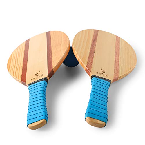 HOLYKING Wooden Beach Striped Paddle Ball Set - Tennis Racket Outdoor Sport Games