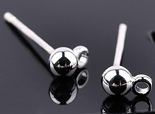 YOYOSTORE 100 Round Ball with Ring Iron Earrings Posts for Jewelry Earring Making Findings (Silvertone, 4mm)