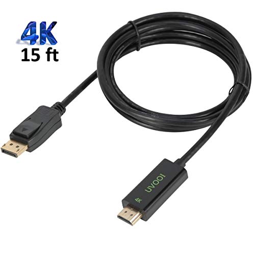 DisplayPort to HDMI Cable 4k Ready, UVOOI 15 Feet High Speed Display Port(DP) to hdmi Adapter Cable Male to Male Support Video and Audio for All DP Modes