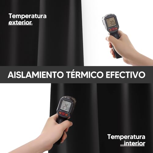 OSLIFE 2 Paneles Cortinas Blackout, Aislamiento Térmico para Sala/Recámara Ventana,Suave 100% Microfibra Poliéster Impermeable,Anillo de Sujeción,Reducción de Ruido,107 * 160cm,Negras