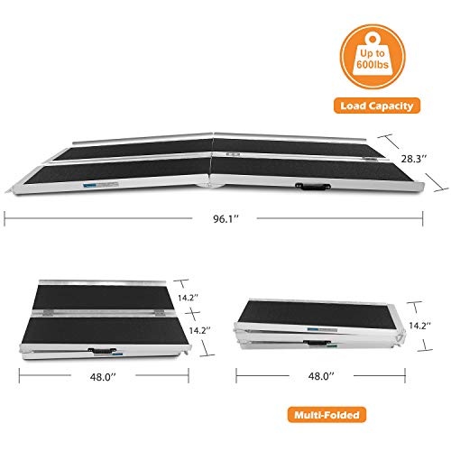 ORFORD Non Skid Multifold Wheelchair Ramp 8FT, Utility Mobility Access Threshold Ramp for Home Steps Stairs Doorways Scooter