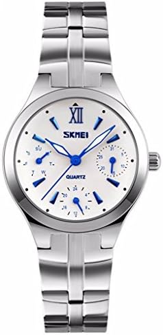 WUTONYU Women's Stainless Steel Multifunction Week Date 24-hour Dial Waterproof Quartz Wrist Watch (Blue)