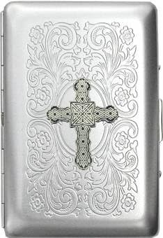 'Gothic Celtic Cross' Ultra Slim King Business Card Case - Florentine Satin Finish