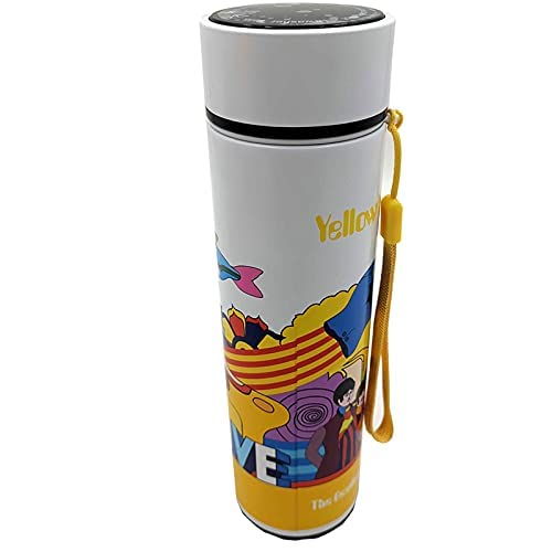 Puckator Yellow Submarine 450ml Insulated Hot & Cold Drinks Bottle with LED Temperature Display The Beatles Stainless Steel Water Bottle Cold for 24h and Hot for 6h Metal Water Bottles Thermo Flask