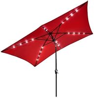 Amazon Com Rectangle Patio Umbrella W Solar Led Lights 10 X6 5 Red Garden Outdoor