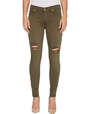 7 For All Mankind Womens The Ankle Skinny Jeans w/ Destroy in Olive