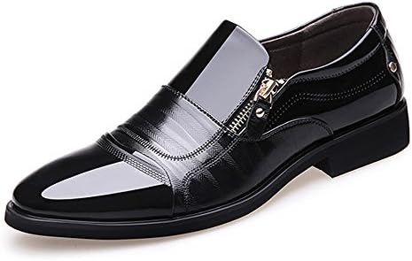 Seakee Men's Classic Slip On Loafers Side Zipper Oxford Shoes Black US 6.5