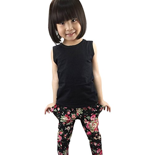Jastore Girls Baby Sets 3PCS Sleeveless Shirt/Tops + Floral Pants + Headband Vogue Clothes (3-4 Years)