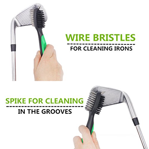 Yoport Golf Club Brush and Club Groove Cleaner 2 Ft Retractable Zip-line Aluminum Carabiner, Lightweight and Stylish, Ergonomic Design, Easily Attaches to Golf Bag(Green) - Thumbnail 2