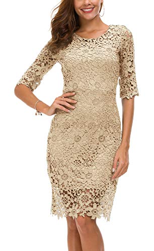 Urban CoCo Women's Lace Sheath Dress Slim Fit Midi Dress (M, Apricot)