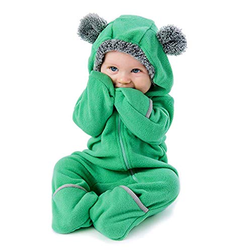 Clearance!!Toddler Infant Baby Girls Boys Cartoon Animals Romper Warm Hoodie Zipper Jumpsuit Party Costume Cosplay (Green, 6-12 Months)