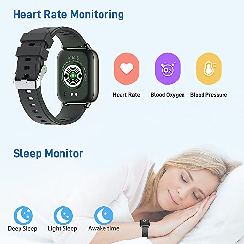 Smart Watch, mebossco Fitness Tracker for Women Men, 1.69 Inch Smartwatch with Sleep Heart Rate Monitor, IP68 Waterproof Sports Watch with Step Counter, Fitness Watch for Android iOS Phones, Black