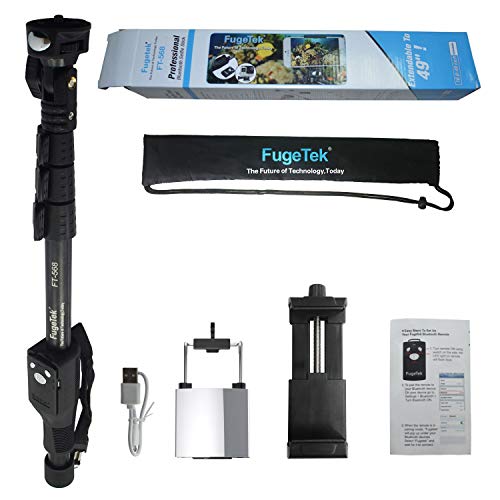 Fugetek FT-568 Professional High End Selfie Stick Monopod, For Apple, Android, & DLSR Cameras, Removable Wireless Bluetooth Remote, Black, (Renewed) - Thumbnail 5