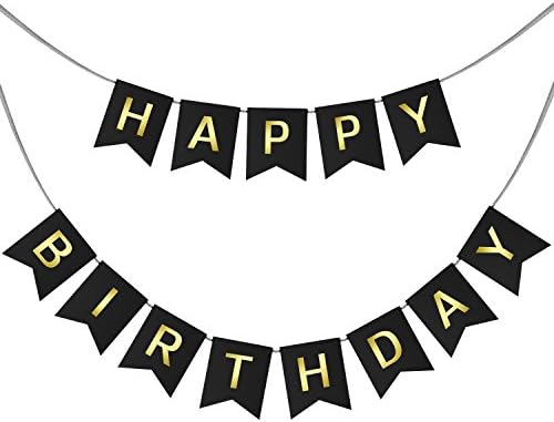 YotaWish Black Happy Birthday Banner for Party Decoration