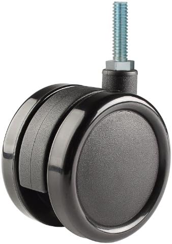 Twin Wheel Caster Solutions TWUN-75U-T10-BK 3" Diameter Nylon Wheel Unhooded Non-Brake Caster, 5/16-18" Diameter x 1" Length Threaded Stem, 132 lb Capacity Range