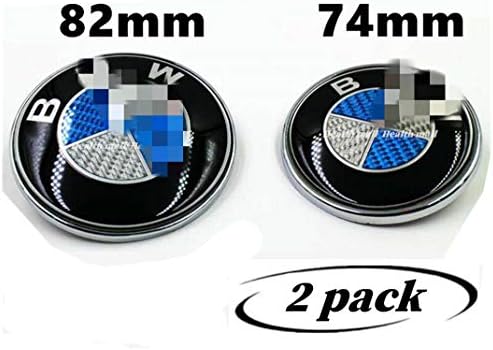 Emblems Hood and Trunk Blue Carbon Fiber Pattern Emblem Logo Replacement 82mm + 74mm for M Power Performance E30 E36 E46 E34 E39 E60 E65 E38
