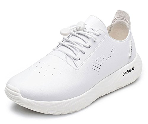Onemix Mens Leather Sneakers Lightweight No Tie Breathable Casual