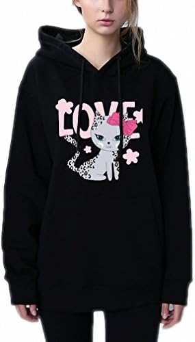 Lovely Hoodies Girls sexy cat sweatshirt Youth School hoodie Autumn Winter Plus velvet pullover with Pocket Streetwear hooded Plus velvet Black XL