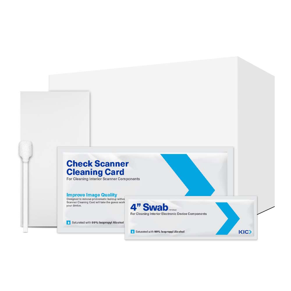 KICTeam - Cleaning Kit for Check Scanner Machines (25 Cleaning Cards & 6 Cleaning Swabs) - Includes 25 Weekly Cleanings