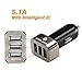 ZeroLemon Car Charger 5.1Amps / 25.5W Triple USB Aluminum Shield Rapid Charger for Apple and Android Devices - Champagne Gold / Black - Lifetime Warranty