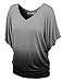 Lock and Love WT1117 Womens V Neck Short Sleeve Ombre Drape Dolman Top XXL BLACK