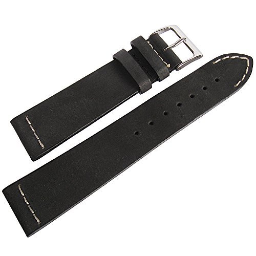 ColaReb 18mm Venezia Black Leather GREY Stitch Watch Strap Made in Italy