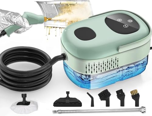 HELEE Handheld Steam Cleaner, High Pressure Multipurpose Steamer, 2500W|1000ML, 10S Fast Heat-Up 6 Gears Adjustment, With Brushes, Glass Scraper, for Car, Kitchen, Furniture and Tile (Green)