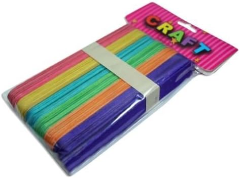 48 Pack Jumbo Craft Paddle Pop Sticks 15x2cm Multi Colour 6 Colours in Total
