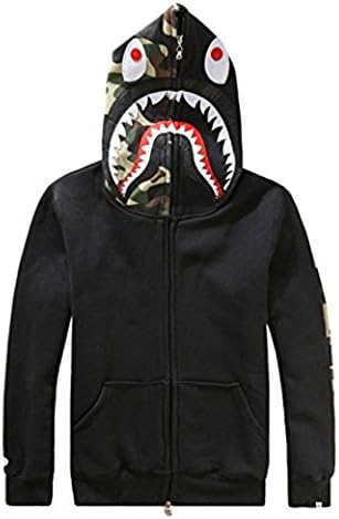 Men's Shark Hip-Hop Fashion Hooded Drawstrings Sweatshirts Jackets
