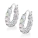 GEMSME 14K White Gold Plated Created Opal Hoop Earrings for Women