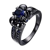 Bamos® Fashion Jewelry Womens Blue Sapphire Six Claws Four skull Black Gold Wedding Rings Size 7