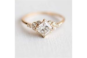 Metmejiao Exquisite Ring Square Morganite Engagement Ring Diamond Wedding Ring 14k Gold Plated 925 Sterling Silver Engagement Ring Band for Women (6)