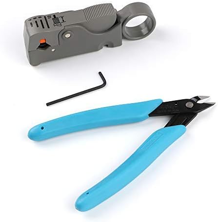 Flush Wire Cutters Electrical Cable Cutter Diagonal Cutting Pliers Tool, Coaxial Cable Stripper Tool RG58 RG6 (Blue)