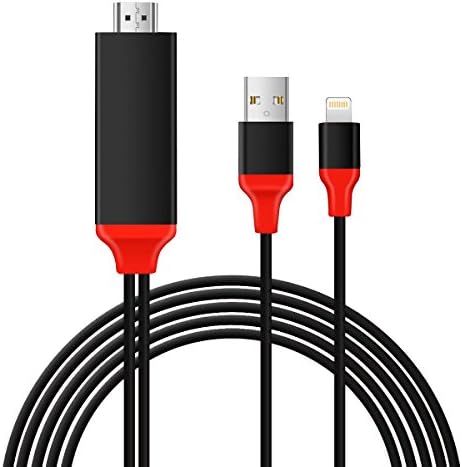Lightning to HDMI Adapter Cable, 6.6ft 1080P HDMI Video AV Cable Connector Conversion HDTV Adapter for iPhone,iPad,iPod Models (Black)