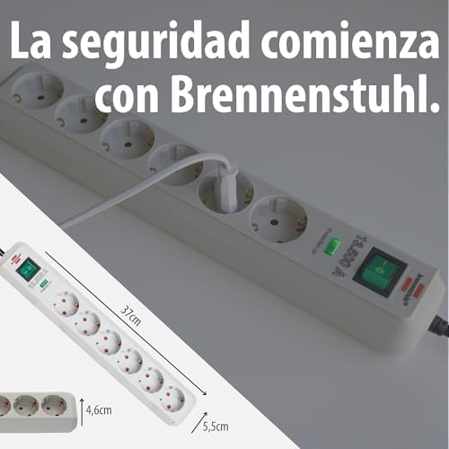 Eco-Line regleta de enchufes con 6 Tomas de Corriente y protección contra sobretensiones (Cable de 1,5 m, Interruptor Iluminado, protección sobretensión hasta 13.500 A) Gris